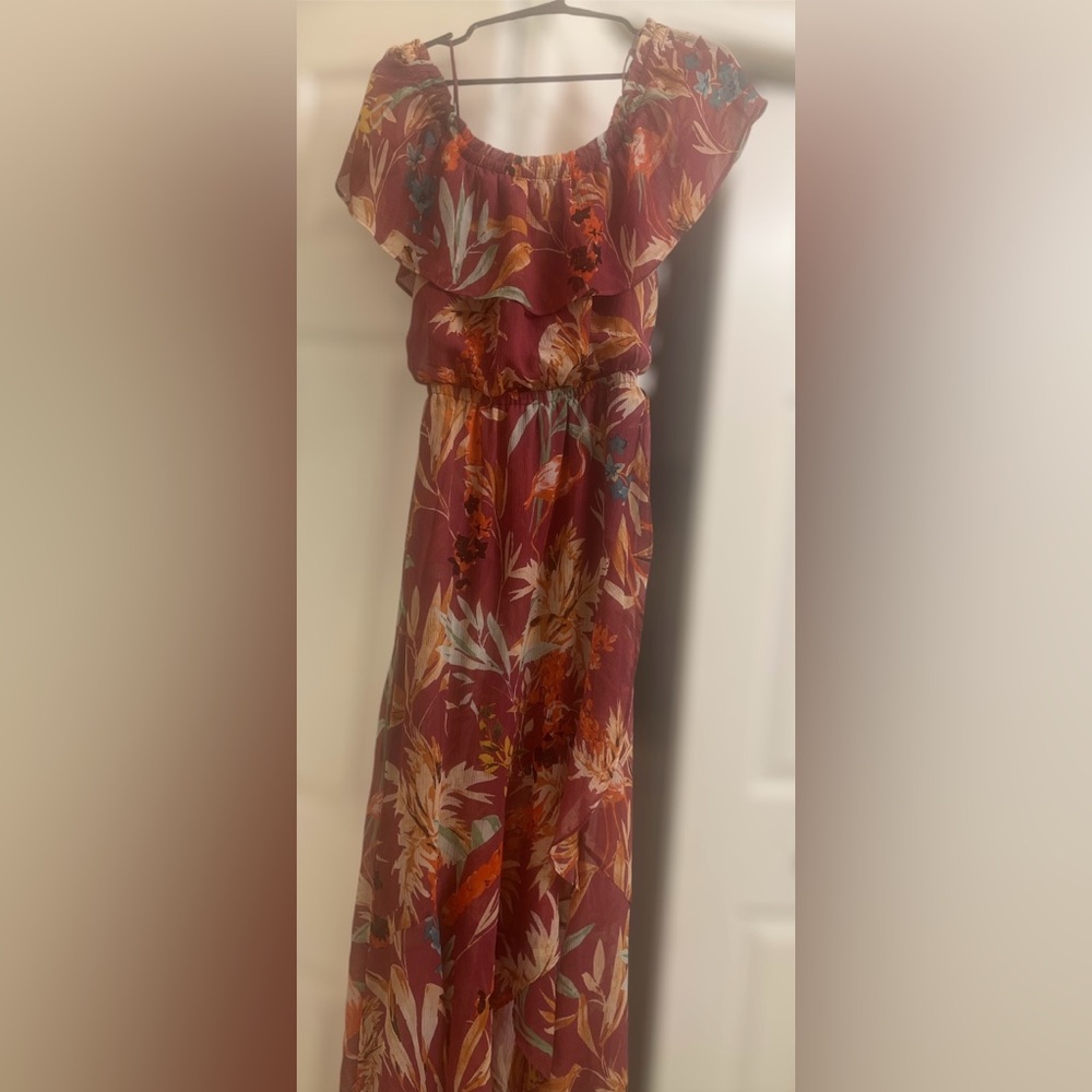 EXPRESS FLORAL OFF THE SHOULDER MAXI DRESS